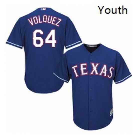 Youth Majestic Texas Rangers 64 Edinson Volquez Authentic Royal Blue Alternate 2 Cool Base MLB Jersey